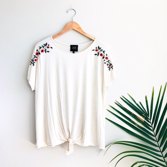 Anthropologie Tops - Anthro. W5 Embroidered Floral Tie Front Blouse L